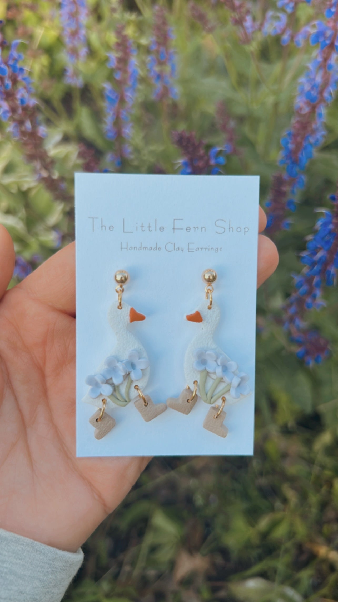 Lavender mirrored goose dangles