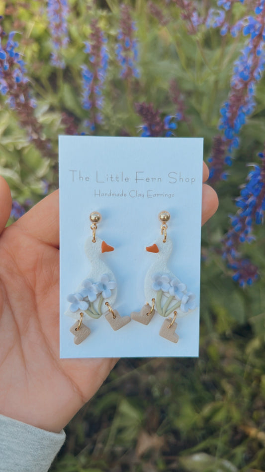 Lavender mirrored goose dangles