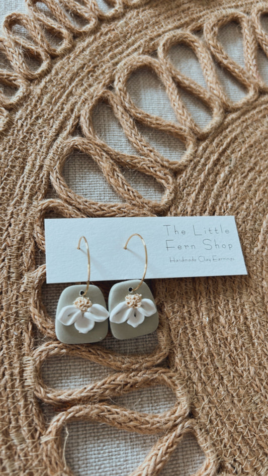 Soft Sage Daisy Hoops