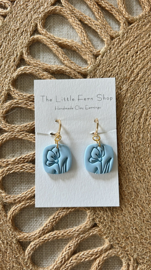 Blue Peony Huggie Hoops