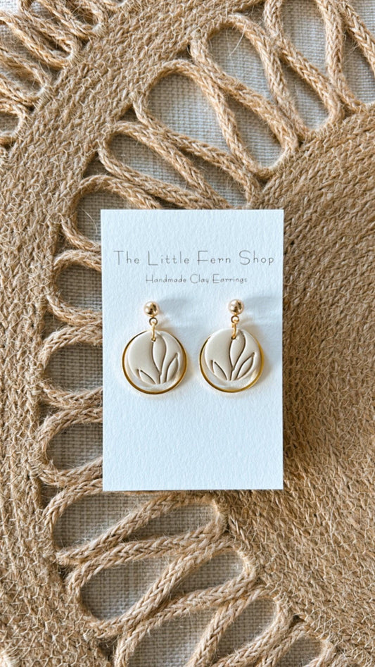 Clay Earring | Cream Leaf Dangle | Neutral Earrings | Polymer Clay | Cream Earring